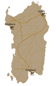 Karte Sardinien - Flughäfen Orte