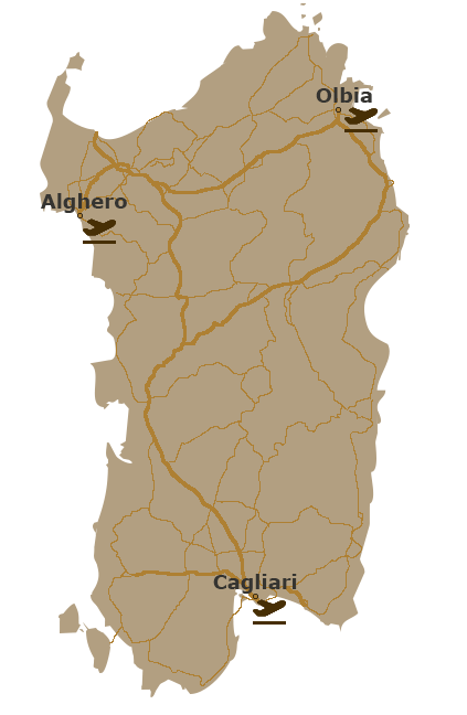 Karte Sardinien - Flughäfen Orte